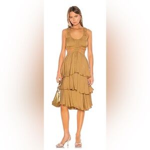 Revolve L'Academie Ottavia Tiered Ruffle Cutout Textured Checkered Midi Dress